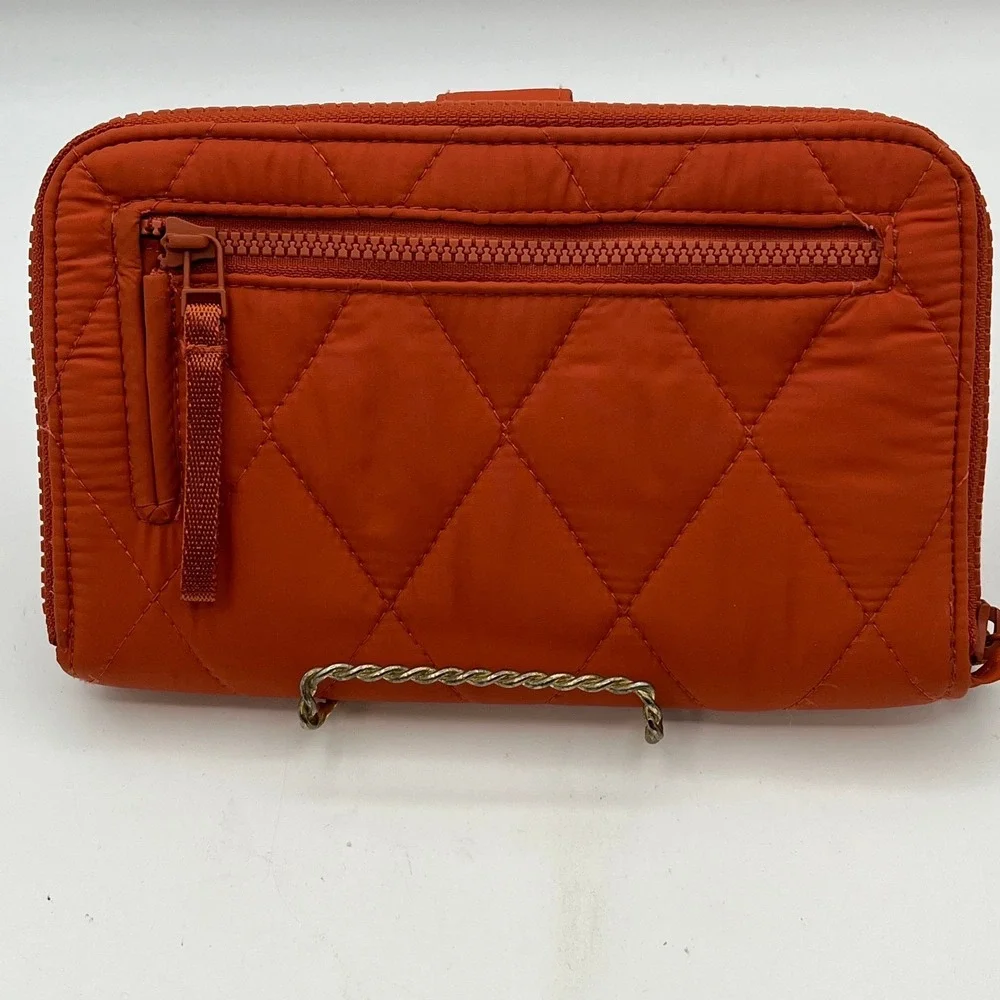 Vera Bradley Quilted Orange Floral Wallet Wristlet Snap Button Zip Around‎